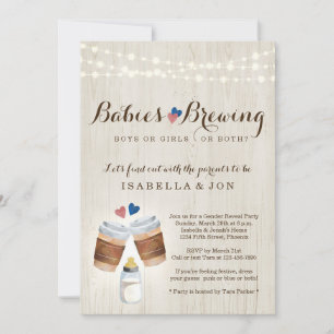 Spädbarn Brev Coffee Tea Twin Gender Reveal Party Inbjudningar