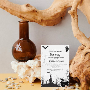 Spädbarn Brewing Twin Halloween Black Baby-dusch Inbjudningar