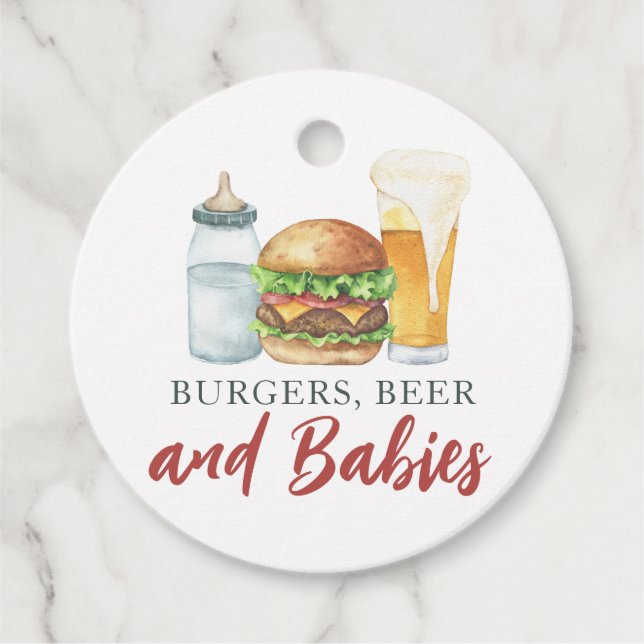Spädbarn, Burgers och Beer Baby-dusch Tack Gåvor Etiketter (Framsida)
