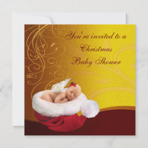Spädbarn fe i tomteluva jul baby shower inbjudningar
