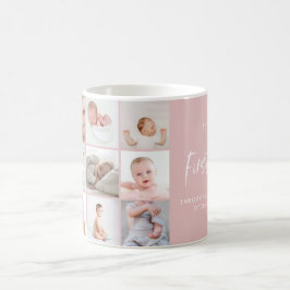 Spädbarn första årets fotokollage-skript rosa girl kaffemugg