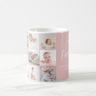 Spädbarn första årets fotokollage-skript rosa girl kaffemugg