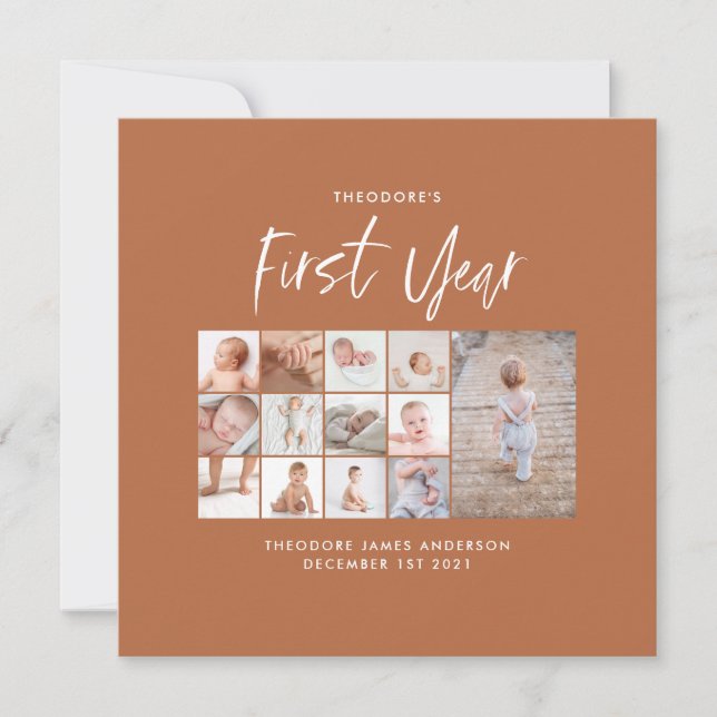 Spädbarn första årets fotokollage-skript terracott (Framsida)