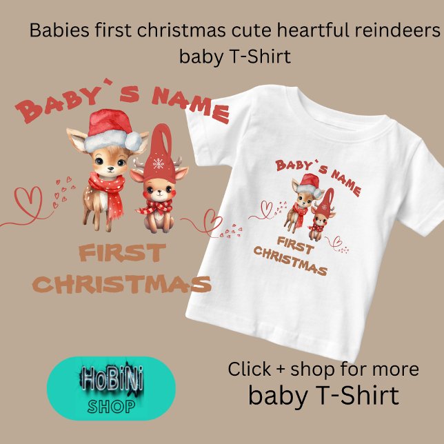 Spädbarn första jultoma söta, hjärtskärande renar t shirt (Babies first christmas cute heartful reindeers baby T-Shirt)