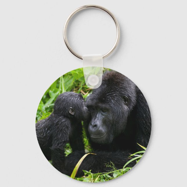 Spädbarn Gorilla kyssar silverback gorilla Nyckelring (Framsida)
