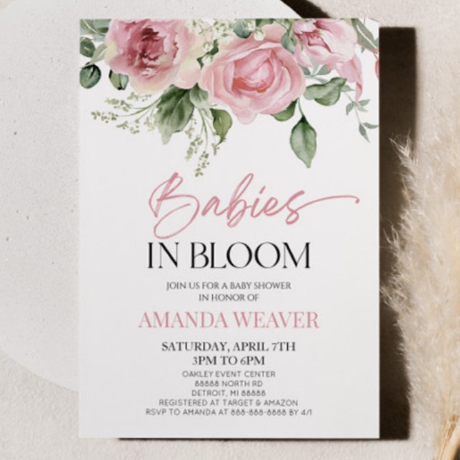 Spädbarn i Blommigten Rosa i Bloom  Många Baby Sho Inbjudningar (Skapare uppladdad)