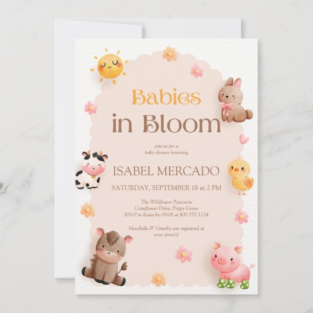 Spädbarn i Bloom Boskap Baby Shower Inbjudningar (Framsida)