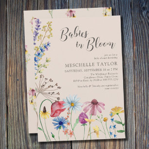 Spädbarn i Bloom Land Wildblomme Baby Shower Inbjudningar