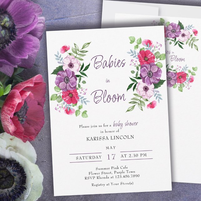 Spädbarn i Bloom Lila Rosa Flowers Baby Shower Inbjudningar (Skapare uppladdad)