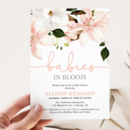 Spädbarn i Bloom lilies twin-tjejer babydusch Inbjudningar