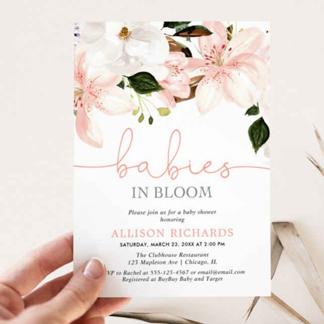 Spädbarn i Bloom lilies twin-tjejer babydusch Inbjudningar (Skapare uppladdad)