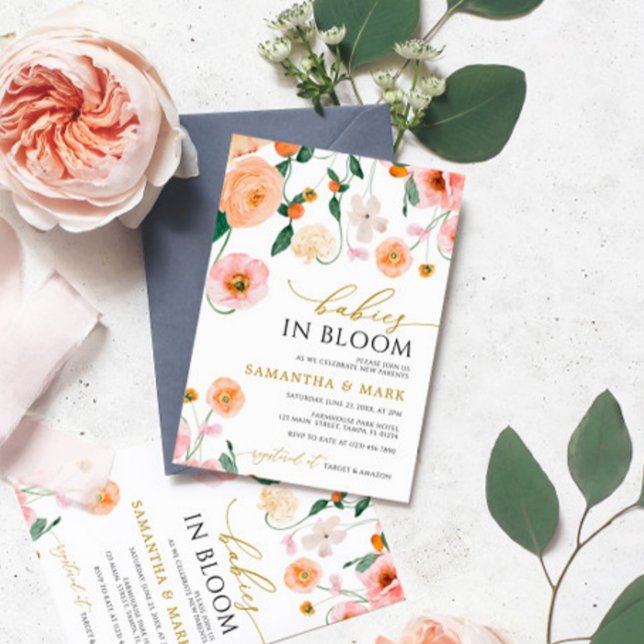 Spädbarn i Bloom Poppies Flowers Twillingar Baby S Inbjudningar (Skapare uppladdad)