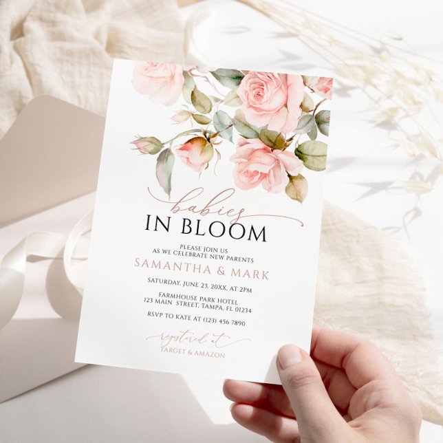 Spädbarn i Bloom Rosa ros Twillingar Baby Shower Inbjudningar (Skapare uppladdad)