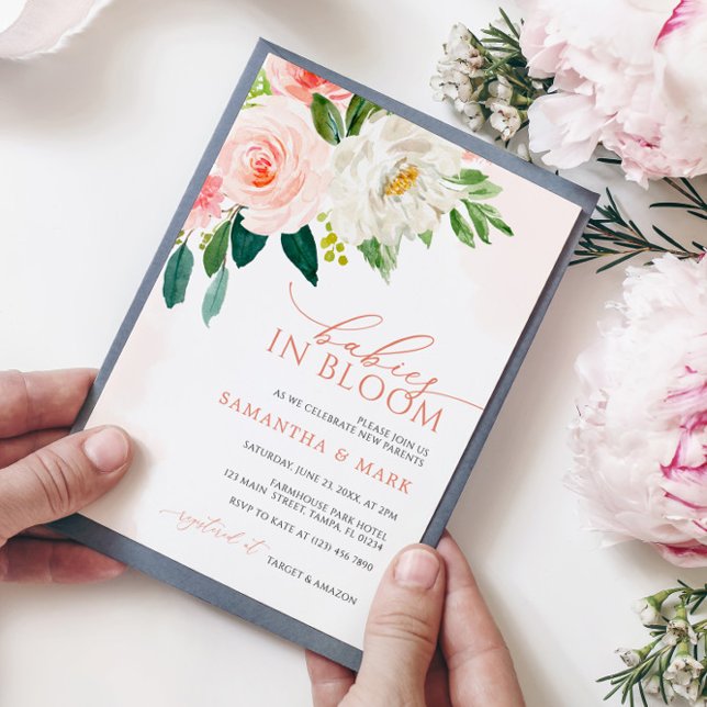 Spädbarn i Bloom  Rosa Twillingar Baby Shower Inbjudningar (Skapare uppladdad)