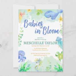 Spädbarn i Bloom under Sea Blue Baby Shower Inbjudningar