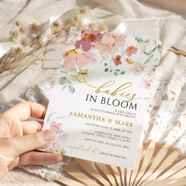 Spädbarn i Bloom Wildblommes Twillingar Baby Showe Inbjudningar