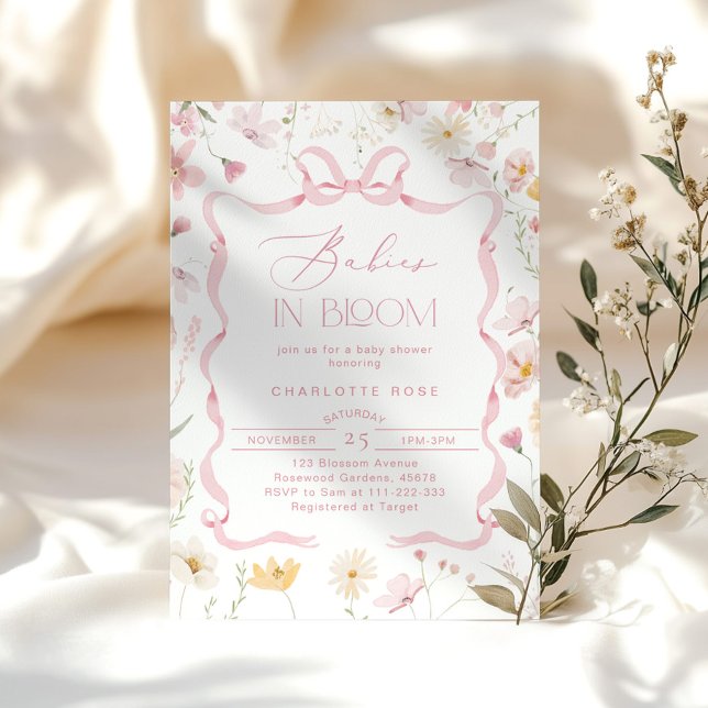Spädbarn i Rosa Bow Twin-flickors babydusch Inbjudningar (Skapare uppladdad)