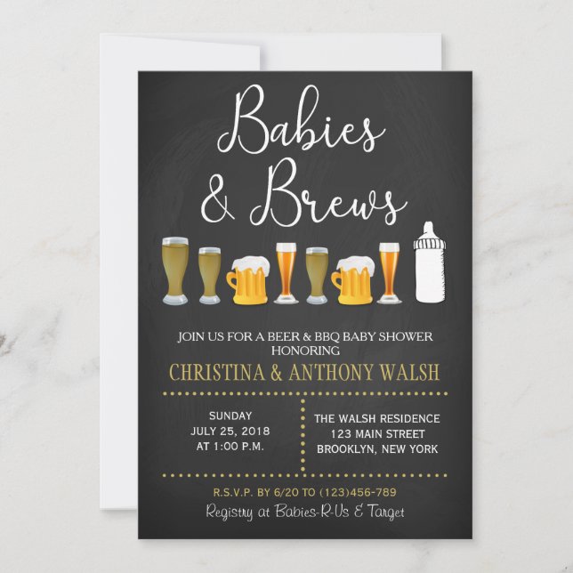 Spädbarn och Brews Baby Shower Chalk BBQ-inbjudan Inbjudningar (Framsida)