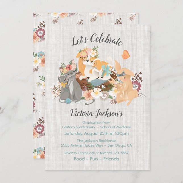 Spädbarn och mamma Veterinarian School Studenten Inbjudningar (Fram/baksida)