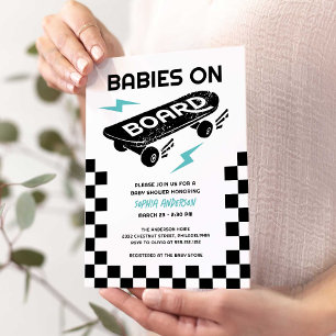 Spädbarn på Skateboard Twillingars Baby Shower Inbjudningar