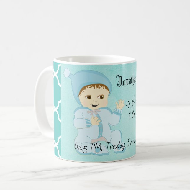 Spädbarn Pojke i blått med blommor Kaffemugg (Framsida vänster)