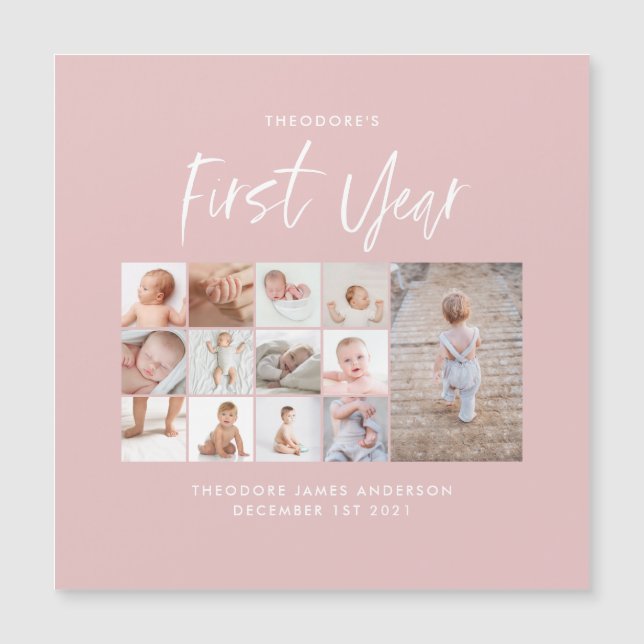 Spädbarn rosa för fotokollage för första året (Framsida)
