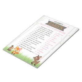 Spädbarn Rosa Woodland Baby Shower Game Anteckningsblock