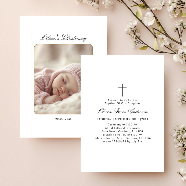 Spädbarn, svart och vitt foto Kön Neutral Baptism Inbjudningar (Skapare uppladdad)