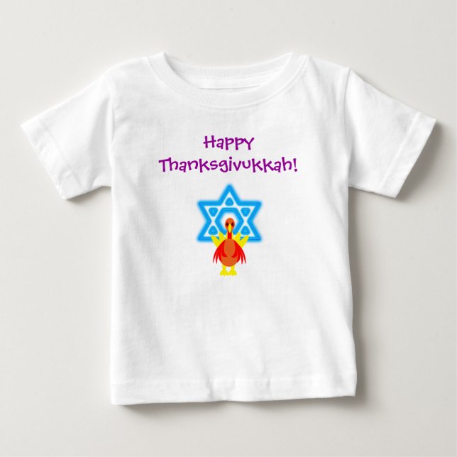Spädbarn Thanksdiskukkah Funny Turkey Tshirt Tee Shirt (Framsida)
