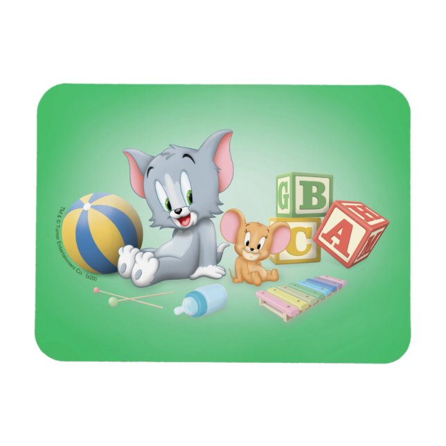 Spädbarn Tom och Jerry som leker med Leksaker Magnet (Horisontell)