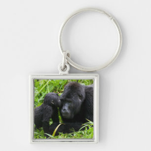 Spädbarnsberg Gorilla Kisses Silverback Gorilla Fyrkantig Silverfärgad Nyckelring