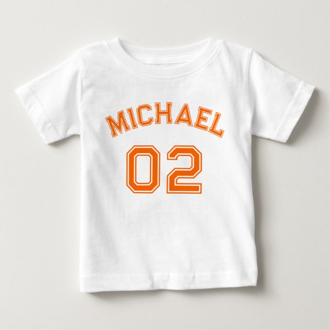 Spädbarnsflicka Orange Namn Jersey Number Sports T Shirt (Framsida)