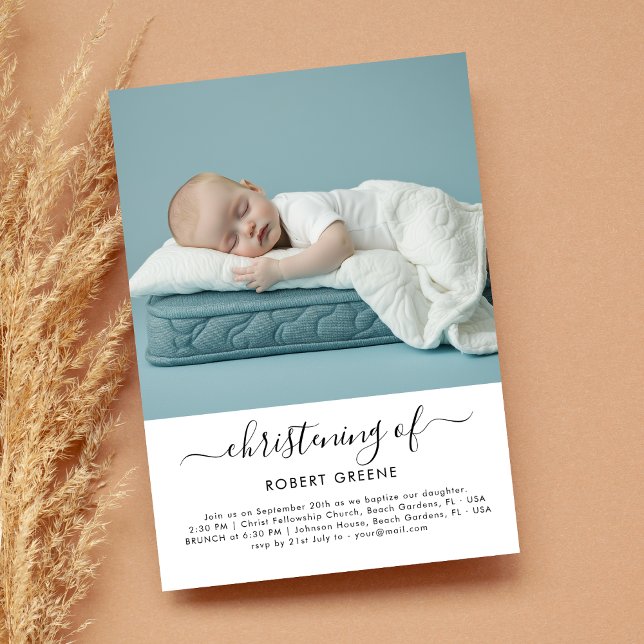 Spädbarnsfoto Baptism Pojke eller Girl Christening Inbjudningar (Skapare uppladdad)