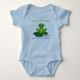 Spädbarnsfrosk på en näckrosblad blå bodysuit t shirt