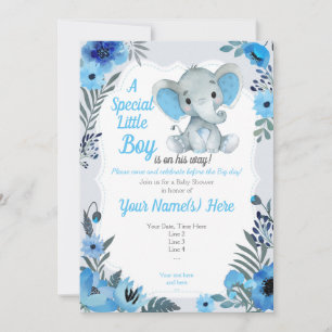 Spädbarnshuggare för Cute Blue Grått Elephant-inbj Inbjudningar