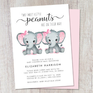 Spädbarnshuggare för cute Elephant Twin Girls by M Inbjudningar