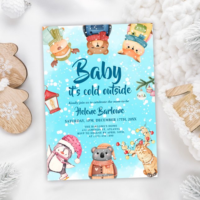 Spädbarnshuggare för leksakskärmar inbjudningar (Playful Cute Winter Woodland Animals Baby Shower Invitation)