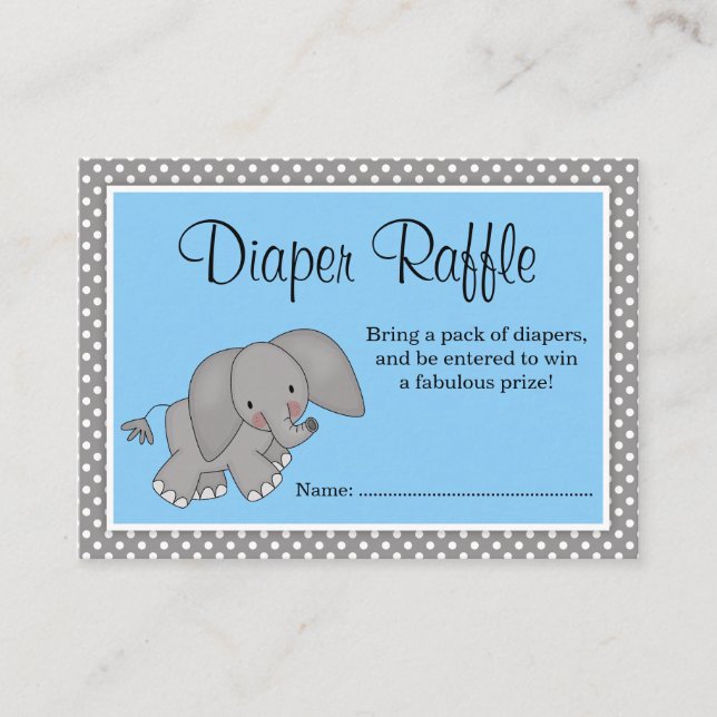 Spädbarnshuggare i Cute Blue Elephant Raffle Tilläggskort (Framsida)