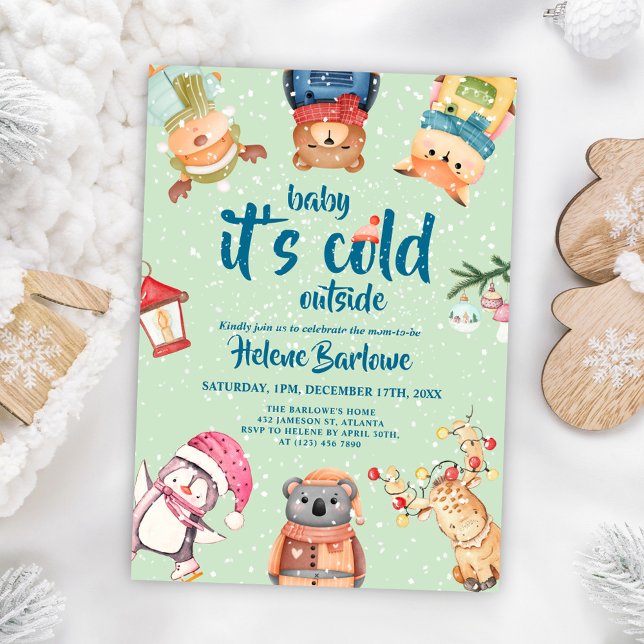 Spädbarnshusare för Elegant av vinterträ Inbjudningar (Cute Elegant Winter Woodland Animals Baby Shower Invitation)
