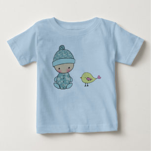 Spädbarnskrypare med bebis och gul fågel tee