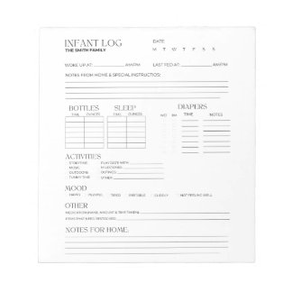 Spädbarnslogg, Spårare för spädbarn, Spädbarnslogg Anteckningsblock