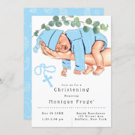 Spädbarnspojke på Mamma Rosary Blue Christening Inbjudningar