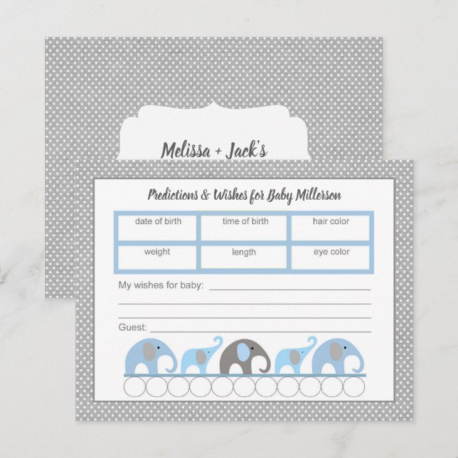 Spädbarnsskor - blått elefant Förutsägelsespel Inbjudningar (Fram/baksida)