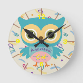 Spädda djur vintage Barn i uggla, ungar i dagis, p Rund Klocka