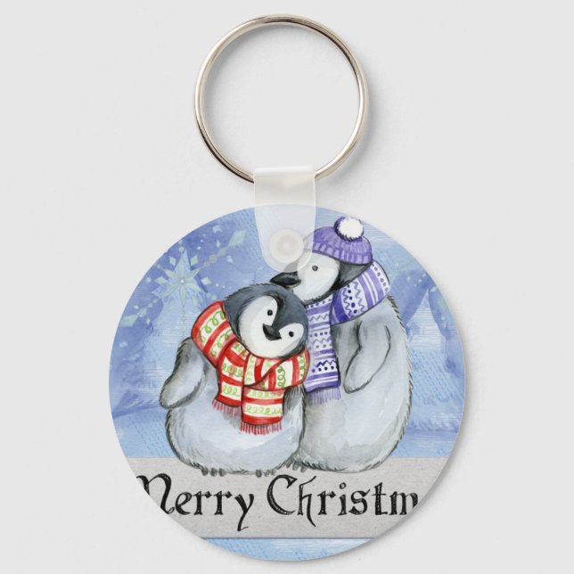 Spädda pingviner som kramar nyckelring (Framsida)