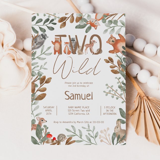 Spädda skogsdjur i grönt skogsbruk 2:a födelsedag inbjudningar (Skapare uppladdad)