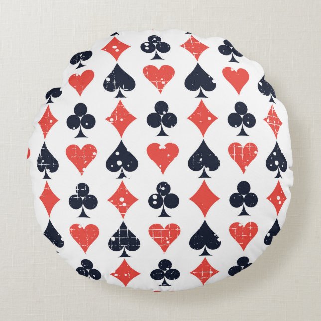 Spade, romb, hjärta, klubb mönster rund kudde (Framsidan)