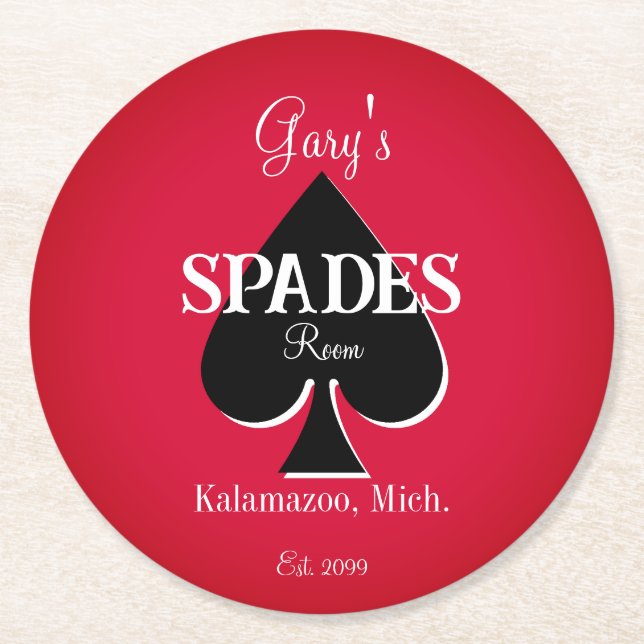 Spader Card-spelrum runt Pappra Underlägg (Framsidan)