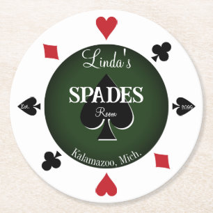 Spader Card-spelrum runt Pappra Underlägg Papper Rund