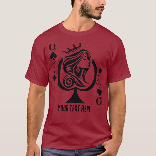 Spader dam kort symbol med elegans t shirt (Framsida)